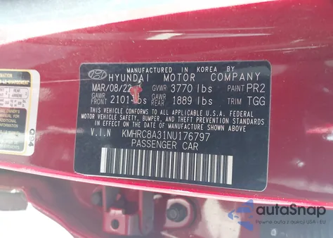 2022 Hyundai Venue Sel z USA, uszkodzony, nr VIN KMHRC8A31NU176797